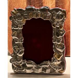 Vintage Disney Mickey Minnie Mouse Donald Duck Baby Frame Silverplate Brass 4x6